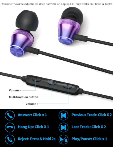 Wired Earbuds for Chromebook Laptop PC,3.5mm in Ear Headphones for Kindle - color: Purple Rose