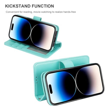 Bocasal Detachable Wallet Case Card Holder for iPhone 14 Pro, Light Blue | RFID Blocking Kickstand Card Slots Holder PU Leather Magnetic Shockproof Wrist Strap Removable Flip Protective Cover 6.1 inch - color: Light Blue