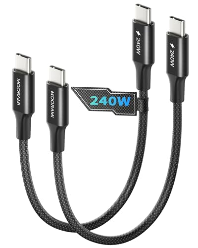 2-Pack 2ft Short 240W USB C to C Cable, Tidy Desktop Fast Charge - color: Black, size: 2 ft (24 in)