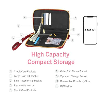 Mundi Jacqui RFID Crossbody Wallet for Women, Vegan Leather Small Travel Handbag with Phone Holder, Compact Organizer with Card Slots and Removable Strap, Vacation Purse in Dear Daisy - color: Dear Daisy