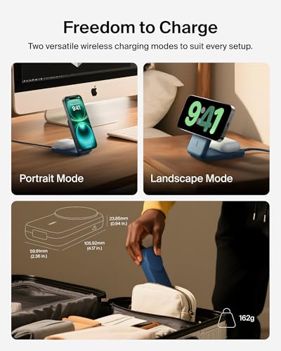 Belkin Qi2.2 25W Wireless 2 in 1 Foldable Fast Charging Station + USB C - color: Blue