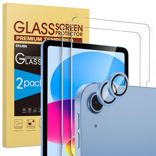 SPARIN 2+2 Pack Screen Protector for iPad (A16) 11th/10th Gen (11”/10.9”) | Tempered Glass + Camera Lens Protector Full Protection, Case Friendly, Anti Scratch, Apple Pencil Compatible-Blue - color: Blue