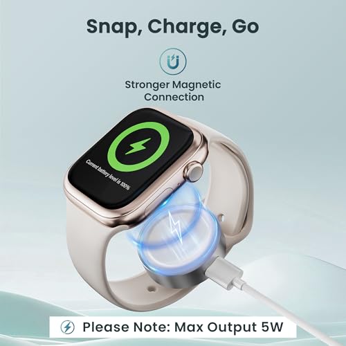 RUXELY Magnetic Charger 5W for Apple Watch 12,USB C iWatch Charger Adapter - color: Silver
