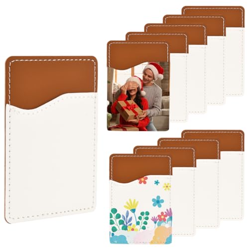 10 Pack 3.8 x 2.6 Inch Cellphone Adhesive Wallet Phone Card Holder Stick on Sublimation Blank PU Leather Transfer Rectangle Chocolate Card Pockets for Phone Back Case Vinyl Projects DIY Decor - color: Chocolate