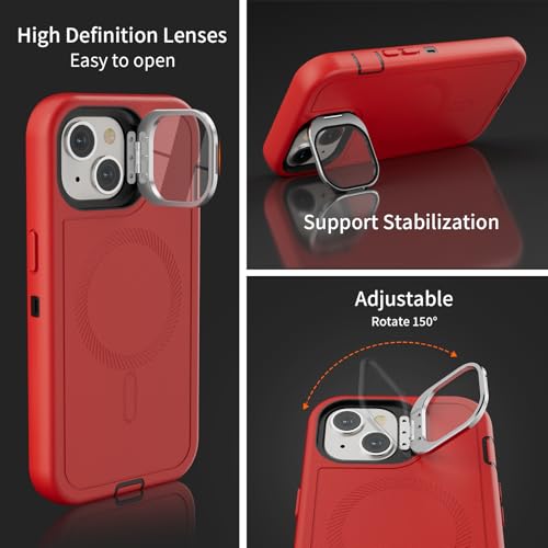 Follaroma for iPhone 13 Case with Stand & Built-in Camera Cover, MagSafe Compatible, Heavy-Duty Shockproof Protection, Magnetic & Rugged Phone Cover for iPhone 13 6.1'', Red - color: Red