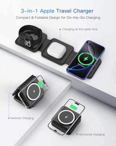 Fold Magnetic Wireless Charger for iPhone: Compact Charging Pad Fit Travel - color: Dark black