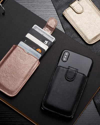 Phone Card Holder RFID Sleeve, PU Leather Stick-On Pull 5 Card Phone Wallet - color: Rose