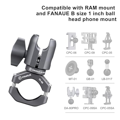 FANAUE Single Socket Arm with Handlebar Clamp Mount U-Bolt Base Compatible with RAM Mounts 1 Inch Ball Head and Bike Motorcycle Phone Holder, Can be Installed on 0.87-1.26" Diameter Rail Round Rod.