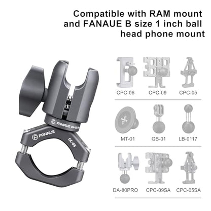 FANAUE Single Socket Arm with Handlebar Clamp Mount U-Bolt Base Compatible with RAM Mounts 1 Inch Ball Head and Bike Motorcycle Phone Holder, Can be Installed on 0.87-1.26" Diameter Rail Round Rod.