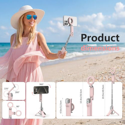 AMAZEAR Phone Camera Grip with Selfie Stick Tripod, Cellphone Accessories for iPhone 16 17 18 Pro Max with Multi-Functional Bluetooth Controller, Comfort Ergonomic Handle Holder, Pink - color: Pink
