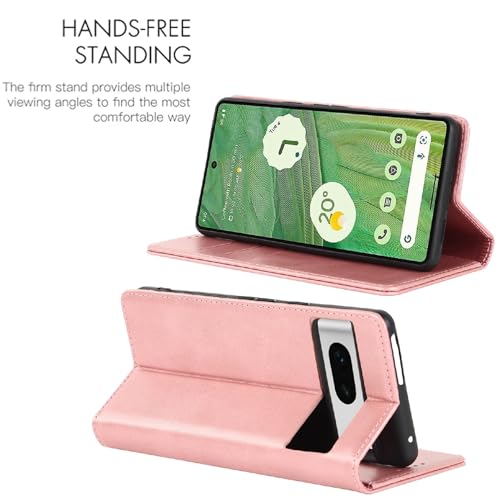 Case for Google Pixel 7, Stand Holder, Magnetic Closure, Rose Gold | Premium PU Leather, Flip Folio Purse Case, with Card Slot, Stand Holder,Magnetic Closure, TPU Shockproof Protective Case - color: Magnetic Wallet - Rose Gold