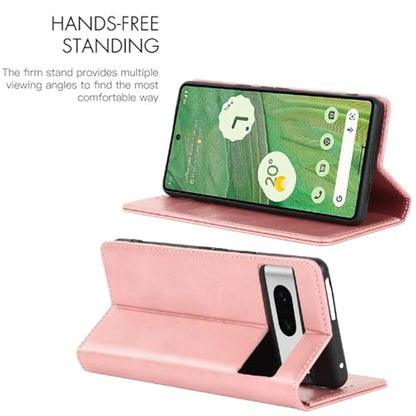 Case for Google Pixel 7, Stand Holder, Magnetic Closure, Rose Gold | Premium PU Leather, Flip Folio Purse Case, with Card Slot, Stand Holder,Magnetic Closure, TPU Shockproof Protective Case - color: Magnetic Wallet - Rose Gold