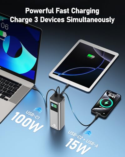 27000mAh Power Bank, 140W Laptop Portable Charger with PD 3.1 Fast Charging, Smart Sisplay, 99Wh Battery Bank for MacBook Pro/Air, iPad Pro, iPhone17/16 Series, Samsung and More(Silver Gray) - color: Silver Gray-2.7w
