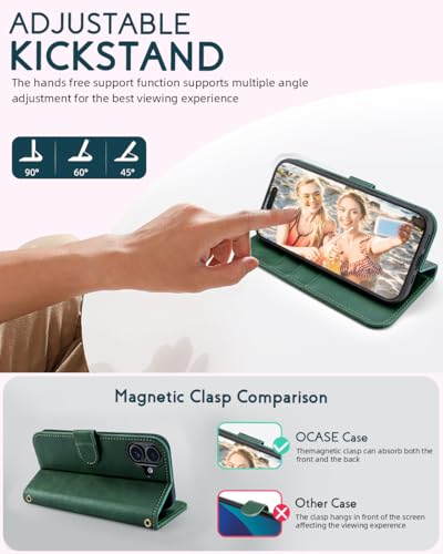 OCASE for iPhone 16 Wallet Case, PU Leather Crossbody Phone Case with Removable Shoulder Strap, Kickstand, RFID Blocking Card Slots, Flip Folio Phone Cover 6.1 Inch 2024, Blackish Green - color: Blackish Green, size: iPhone 16