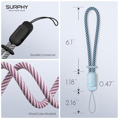 SURPHY 3 Pack Phone Wrist Strap, Phone Lanyard with Cellphone Tether Tab - color: Black & Cloud Blue & Pink