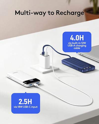 Orfeika Fast Charging Portable Charger Power Bank with Built-in 4 Cables | 10000mAh|Ultra-Slim&Light|Flight-Safe|Power 6 Devices at Once|22.5W|Battery Pack For iPhone,Samsung,Google|Travel Essentials - color: Navy