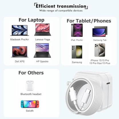 Mac Book Pro Charger - USB C Charger Fast Charger Power Adapter for USB C Port MacBook Pro/ MacBook Air 16 15 14 13 inch, New iPad Pro and All USB C Device, Included 10FT Long USB C to C Charger Cable