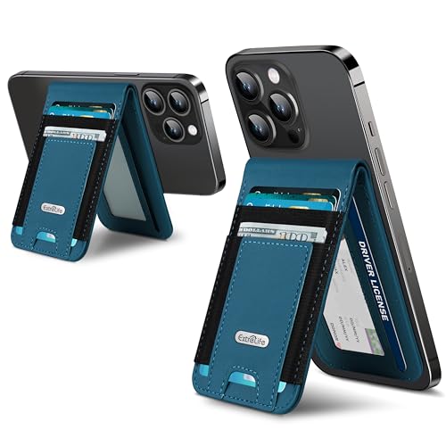 For Magsafe Wallet Stand, Holder 10 Cards, Strongest Magnetic Phone Wallet | Leather Magnetic Card Holder Wallet for iPhone 17/16/15/14/13/12 Series, ID Window, 4 Card Slots, RFID Blocking, Blue - color: Blue