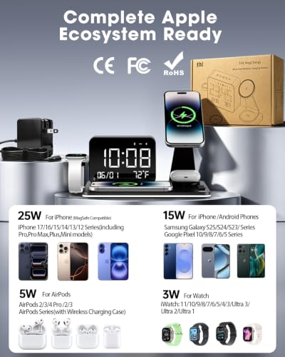 7-in-1 Magnetic Wireless Charging Station with Digital Clock & LED Lamp