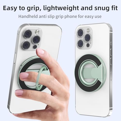 RESPECTED BRO-Magnetic-Phone-Ring-Holder with Dual Rings, Compatible with iPhone 17/16/15/14/13/12, Multifunctional Stand for Office, Gym, Kitchen & All Metal Surfaces, Finger Loop Grip (Light Green) - color: Light Green