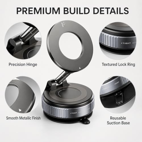 Vacuum Magnetic Phone Holder for Car, 96 lb Suction, 2800 gf Magnetic Force