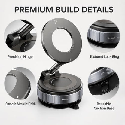 Vacuum Magnetic Phone Holder for Car, 96 lb Suction, 2800 gf Magnetic Force