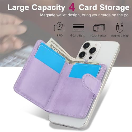 HAII for MagSafe Card Wallet Bag compatible with MagSafe Invisible Ultra-Thin Lightweight Kickstand Magnetic Mobile Wallet Man Woman, 4 Card Slots + 1 Cash Bag. (Purple, Buckle Wallet) - color: Purple, size: 4 Card Slots + 1 Cash Bag - Buckle Wallet