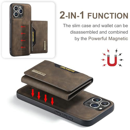 Leather Wallet Phone Cases Compatible with iPhone 15 Pro Case with Card Holder Men 6.1'' 2 in 1 Detachable Back Cover (Coffee, IP 15 Pro) - color: Coffee, size: IP 15 Pro