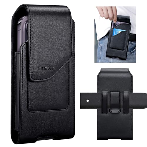 nuoku Phone Holster for Men Belt with Card Holder for iPhone Air 17/16/15/14/13/12/11 Pro Max, Cell Phone Belt Holder for Men Compatible with Samsung Galaxy S25, S24, S23 A54 A53 A52 (Black) - color: Black