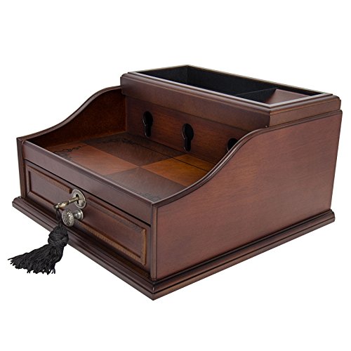 Arolly Wood Finish Valet Charging Station Multi Device Cord Organizer with Pull Out Drawer Compatible with iPhone, Samsung, and Other Smartphones, Can Store Watches, Jewelry and More