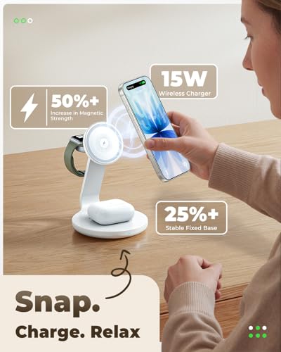 Charger Compatible with MagSafe, 3-in-1 Charging Station - color: White