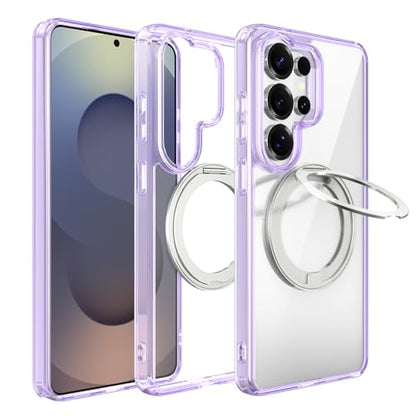 Magnetic Case for Samsung Galaxy S26 Ultra 5G Phone 2026 | with Rotating Kickstand | Non-Yellowing Transparent Clear | Slim Thin | Wireless Charging | Shockproof Protection (Purple) - color: Purple, size: S26 Ultra