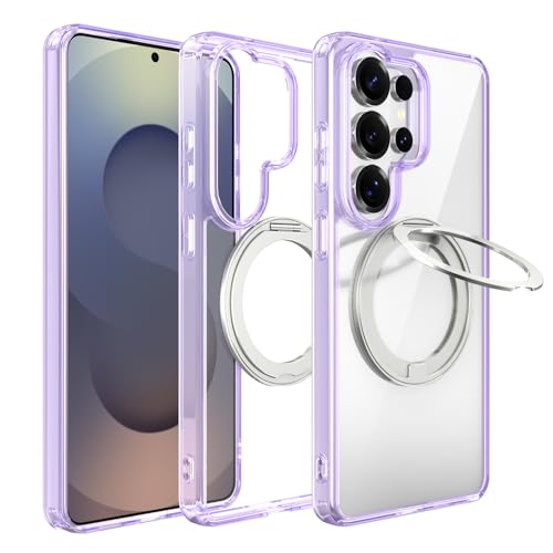 Magnetic Case for Samsung Galaxy S26 Ultra 5G Phone 2026 | with Rotating Kickstand | Non-Yellowing Transparent Clear | Slim Thin | Wireless Charging | Shockproof Protection (Purple) - color: Purple, size: S26 Ultra