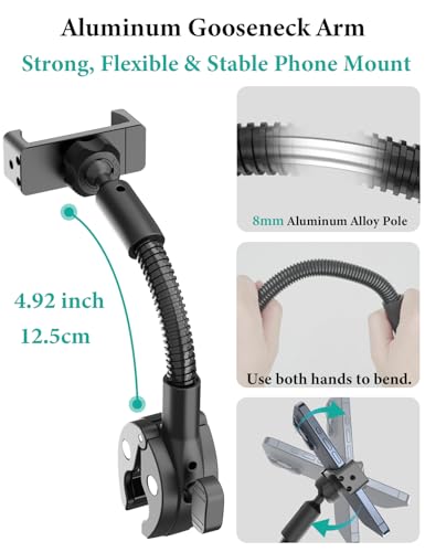 Stroller Phone Holder, Rigid Gooseneck Clamp for Round Bars
