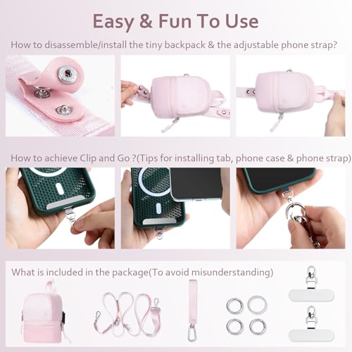 Clip and Go Strap for Phone with Wallet Crossbody Cell Phone Lanyard Suitable for Keys Bank Cards Headphones - color: Pink