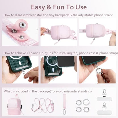 Clip and Go Strap for Phone with Wallet Crossbody Cell Phone Lanyard Suitable for Keys Bank Cards Headphones - color: Pink