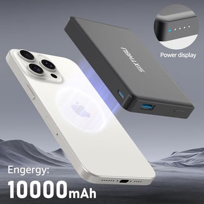 SIXTHGU Magnetic Power Bank for Magsafe, 10000mAh Wireless Portable Charger, 22.5W Fast Charging, PowerMag for iPhone 17/16/15/14/13/12 Pro/Pro Max/Plus/Mini, Titanium - color: Grey