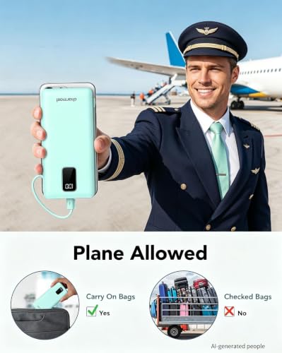 charmast Portable Charger Power Bank 10000mAh with Built-in AC Wall Plug - color: Cyan