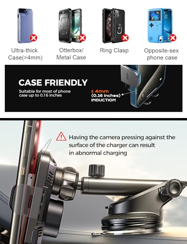 Wireless Car Charger with Phone Holder Mount, 15W Fast Charging Auto Clamping Phone Holders for You Car Windshield Dashboard Air Vent Accessories for iPhone, Samsung Galaxy, Google, etc