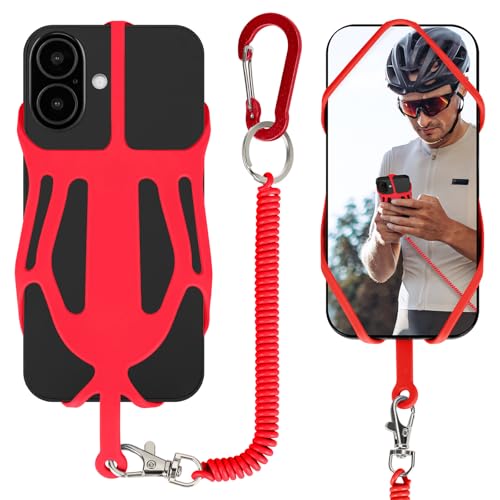 HOTEMIA Silicone Phone Lanyard Holder with Carabiner, Universal Phone Strap,Anti-Theft Phone Case with retractable tether - color: Red