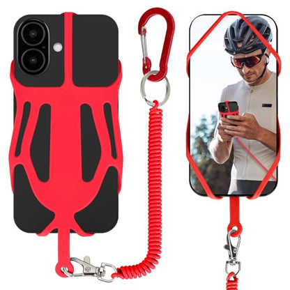 HOTEMIA Silicone Phone Lanyard Holder with Carabiner, Universal Phone Strap,Anti-Theft Phone Case with retractable tether - color: Red