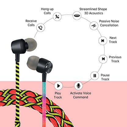 Colorful Wired in-Ear Earbuds Headphones - 3.5mm Braided No Tangle Earphones with Microphone for Laptop Tablets Android Smartphones Fabric Braided Gaming Headset for School (Rainbow) - color: rainbow