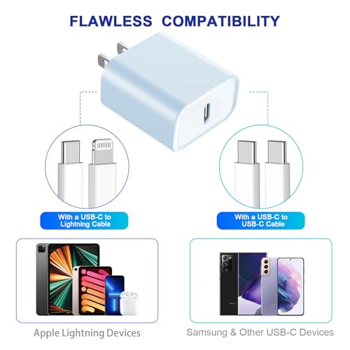 3Pack iPhone 17/16/15 Charge Block,USB C Charger, Blue Charger Adapter Plug - color: Blue