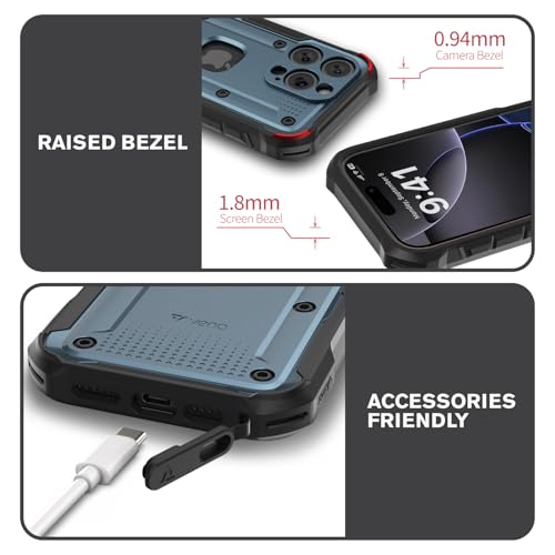 VENA vArmor for iPhone 16 Pro Rugged Case, Blue | Military-Grade Drop Protection, Heavy Duty, Belt Clip Holster, Kickstand, Magsafe Compatible - color: Slate Blue/Black