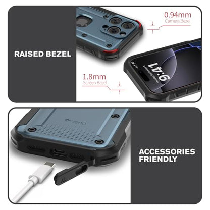 VENA vArmor for iPhone 16 Pro Rugged Case, Blue | Military-Grade Drop Protection, Heavy Duty, Belt Clip Holster, Kickstand, Magsafe Compatible - color: Slate Blue/Black