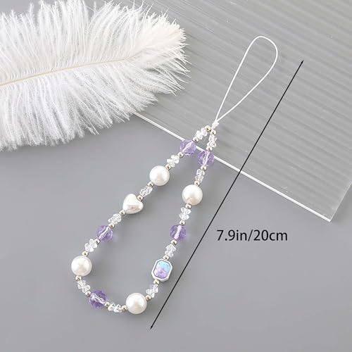 Beaded Phone Charm Lanyard Strap Girly Style Fixed Beads Pearl Lanyards - color: PH-yzhd-2