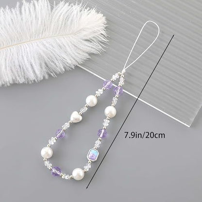 Beaded Phone Charm Lanyard Strap Girly Style Fixed Beads Pearl Lanyards - color: PH-yzhd-2