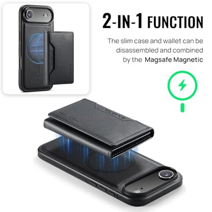 K2 2 in 1 Detachable Magnetic Phone Cases Compatible with iPhone Air / 17 Air Case with Card Holder RFID Blocking , Compatible with Magsafe Wallet, Leather 6.5'' (Black, iPhone Air) - color: Black, size: iPhone Air
