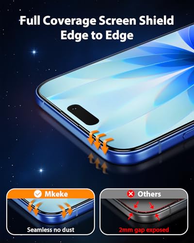 Mkeke for iPhone Air Screen Protector 3 Pack, [9H+ Hardness] [Military-Grade Drop Protection] [Sensitive Touch] [Easy Installation] [HD Clear] Full Edge Coverage Tempered Glass - size: iPhone Air 6.5 Inch