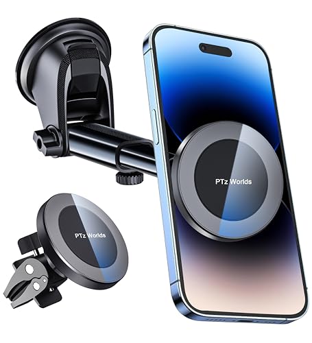 PTz Words for MagSafe Windshield Mount - Magnetic Phone Holder for Car, Suction Cup, High Heat Resistant, Super Strong Magnets, Compatible with iPhone, Galaxy & Other Smartphones - color: Dashboard Windshield